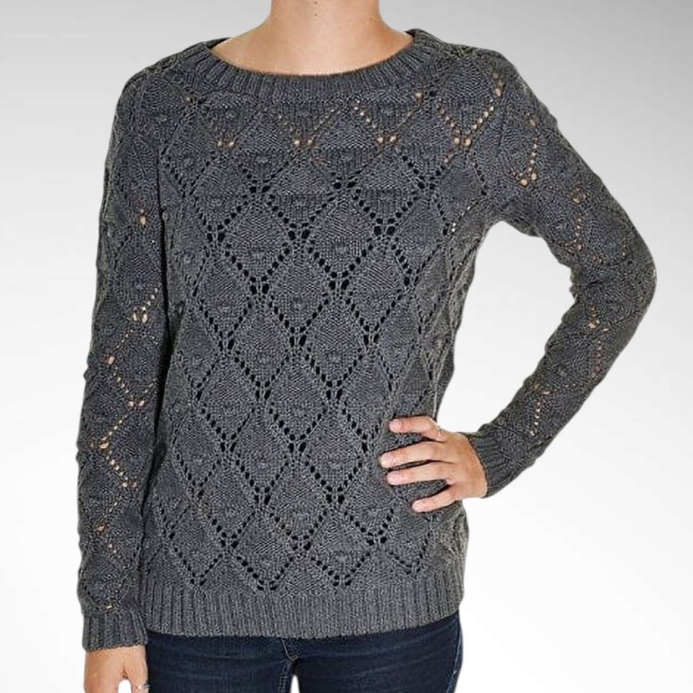Tommy Hilfiger Gray Long-Sleeve Open Weave Knit Sweater